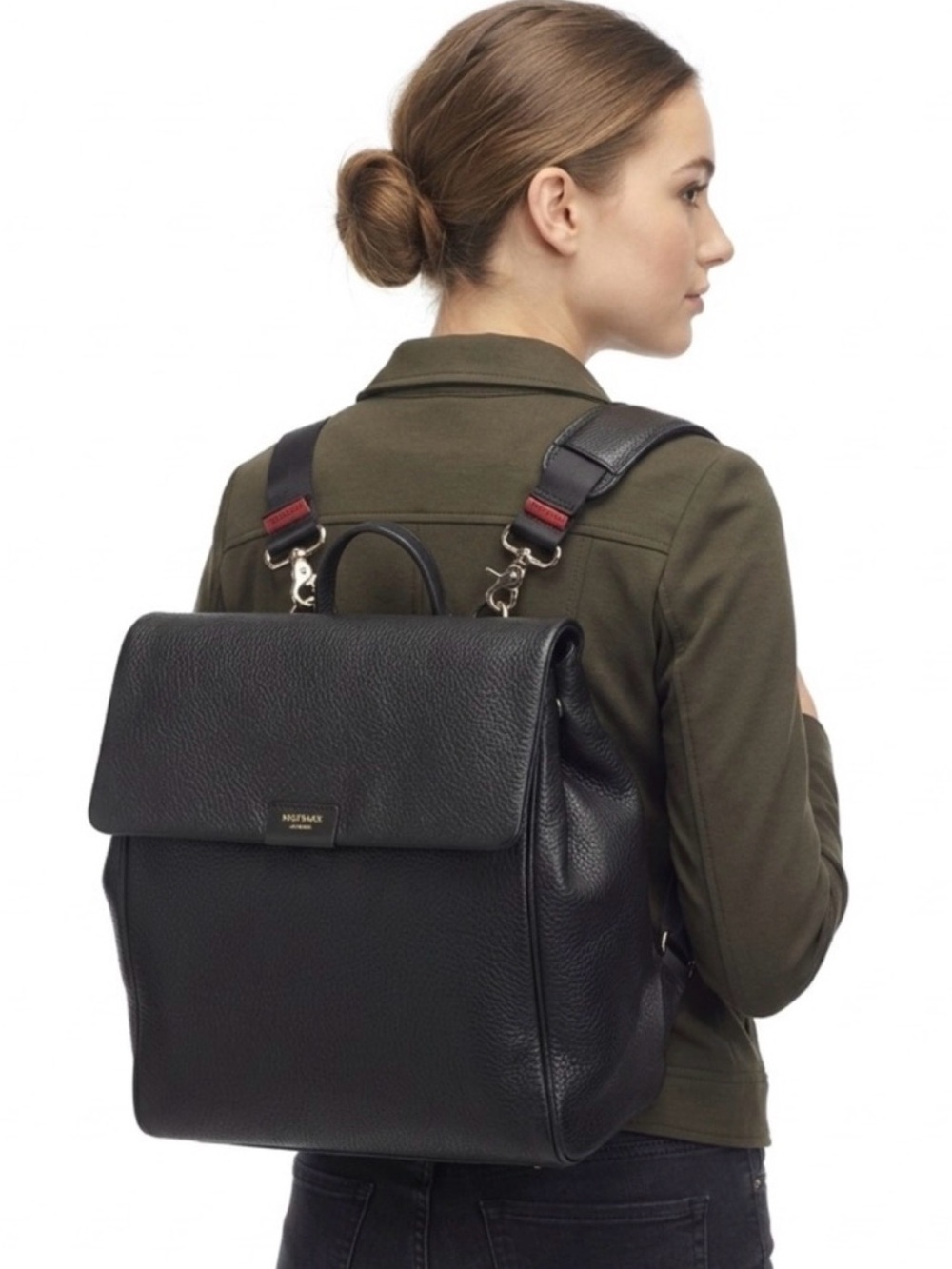 Storksak Black Pebbled Leather Baby Backpack